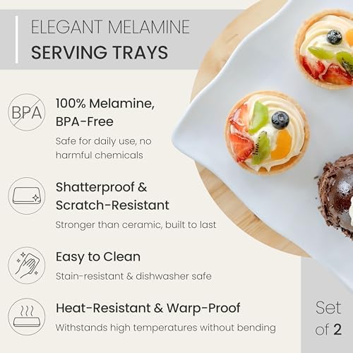 Large Melamine Tray 15" x 11" - Rectangular White Serving Tray and Platter for Food, Appetizers, Cookies, Grill, alternate