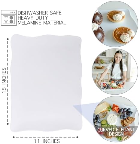 Large Melamine Tray 15" x 11" - Rectangular White Serving Tray and Platter for Food, Appetizers, Cookies, Grill, alternate