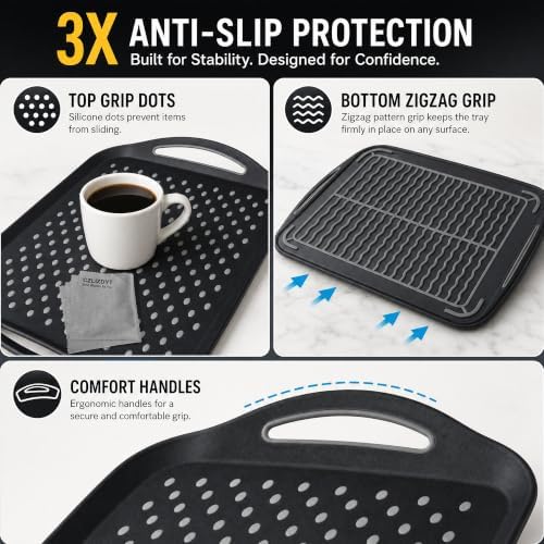 Large Nonslip Serving Tray with Handles, Silicone Grippy Dots Lap Food Trays for Eating, Dishwasher Safe Serve, alternate