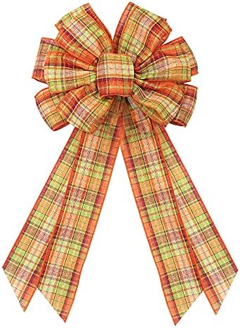 Large Orange Buffalo Burlap Bows - Thanksgiving Fall Wreath & Tree Topper Decorations
