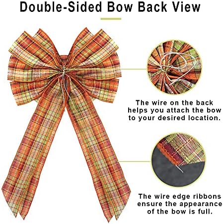 Large Orange Buffalo Burlap Bows - Thanksgiving Fall Wreath & Tree Topper Decorations, alternate view 2