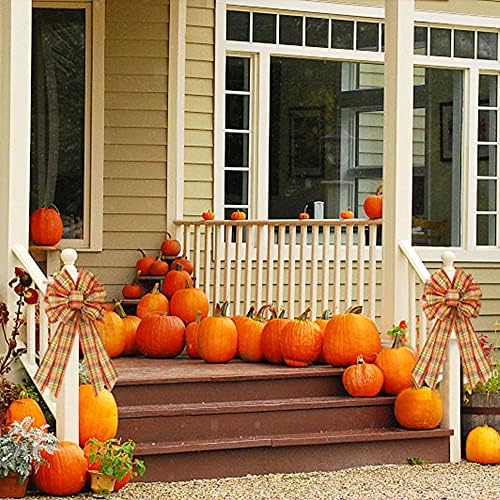 Large Orange Buffalo Burlap Bows - Thanksgiving Fall Wreath & Tree Topper Decorations, alternate view 6