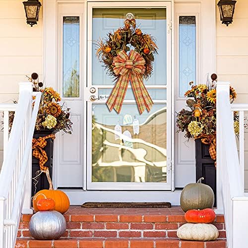 Large Orange Buffalo Burlap Bows - Thanksgiving Fall Wreath & Tree Topper Decorations, alternate view 7