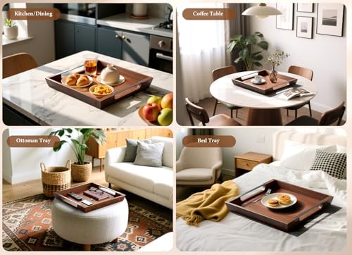 Large Ottoman Tray, 20in Square Acacia Wood Serving Tray with Handle, alternate view 6