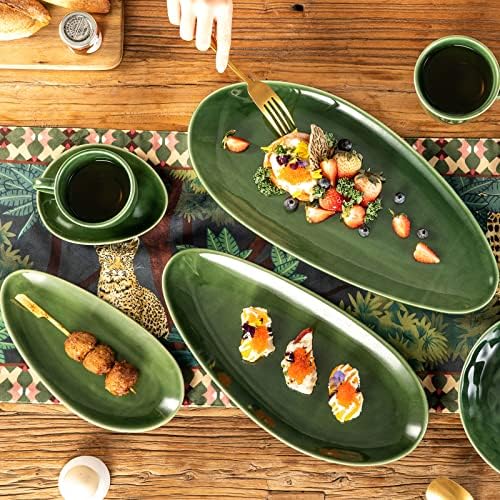 Large Oval Serving Platters, 16"/14"/10" Porcelain Serving Platters for Party, BBQ, Stackable Serving Trays, alternate view 2