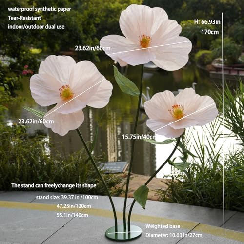 Large Paper Artificial Flowers, for Decoration, Huge Handcrafted Poppy Fake Flowers with Stand for Home Decor, alternate view