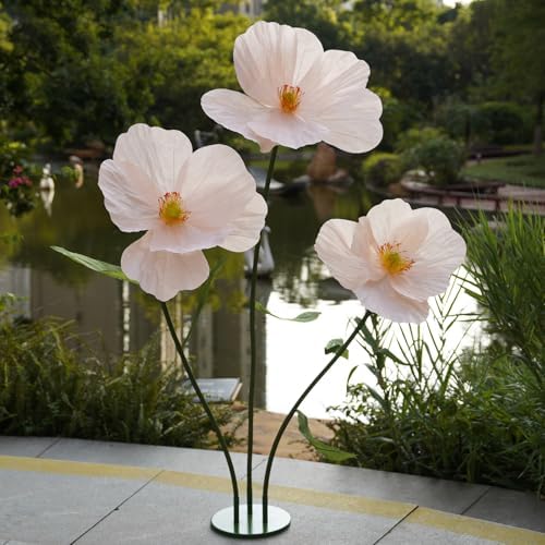 Large Paper Artificial Flowers, for Decoration, Huge Handcrafted Poppy Fake Flowers with Stand for Home Decor, alternate view