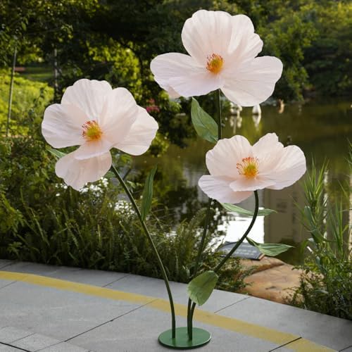 Large Paper Artificial Flowers, for Decoration, Huge Handcrafted Poppy Fake Flowers with Stand for Home Decor, alternate view