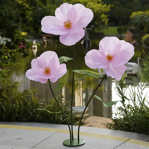 Large Paper Artificial Flowers, for Decoration, Huge Handcrafted Poppy Fake Flowers with Stand for Home Decor