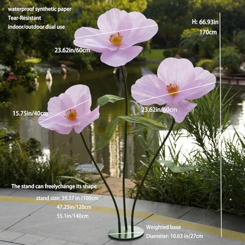 Large Paper Artificial Flowers, for Decoration, Huge Handcrafted Poppy Fake Flowers with Stand for Home Decor, alternate view