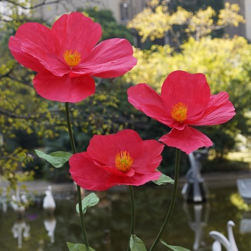 Large Paper Artificial Flowers, for Decoration, Huge Handcrafted Poppy Fake Flowers with Stand for Home Decor, alternate view
