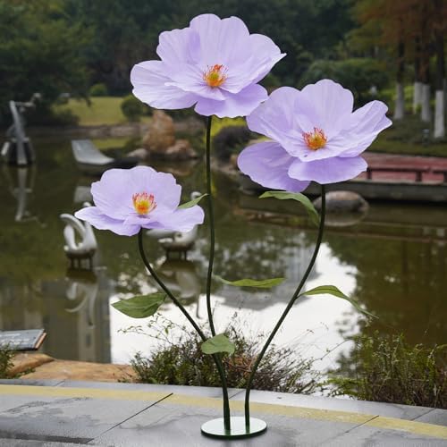Large Paper Artificial Flowers, for Decoration, Huge Handcrafted Poppy Fake Flowers with Stand for Home Decor, alternate view