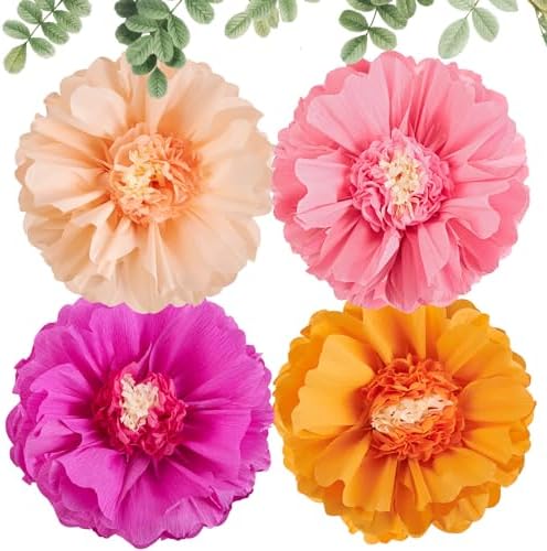 Large Paper Flowers Decorations 4PCS 20'' Pink Orange Giant Paper Flowers Large Crepe Tissue Flower Decorations