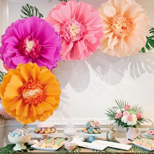 Large Paper Flowers Decorations 4PCS 20'' Pink Orange Giant Paper Flowers Large Crepe Tissue Flower Decorations, alternate
