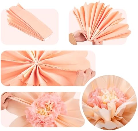 Large Paper Flowers Decorations 4PCS 20'' Pink Orange Giant Paper Flowers Large Crepe Tissue Flower Decorations, alternate