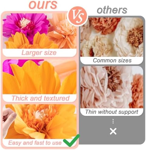 Large Paper Flowers Decorations 4PCS 20'' Pink Orange Giant Paper Flowers Large Crepe Tissue Flower Decorations, alternate