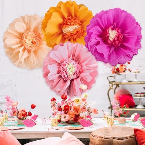 Large Paper Flowers Decorations 4PCS 20'' Pink Orange Giant Paper Flowers Large Crepe Tissue Flower Decorations, alternate