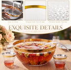 Large Plastic Punch Bowl with 25 Cups and Ladle Tong Gold Trim Clear Punch Bowl Set 1.4 Gallon Reusable Punchs, alternate