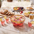 Large Plastic Punch Bowl with 25 Cups and Ladle Tong Gold Trim Clear Punch Bowl Set 1.4 Gallon Reusable Punchs, alternate