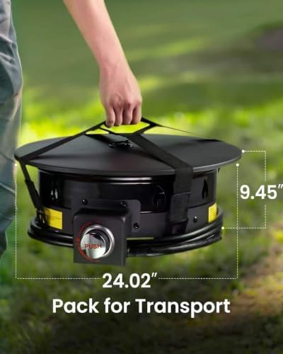 Large Propane Fire Pit 24 Inch, Gas Fire Pit with Grill Grate, Folding Legs, Hose Hooks, Propane Tank Holder, alternate view