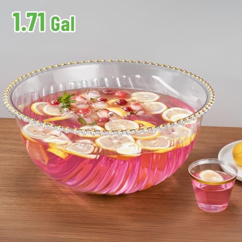 Large Punch Bowl Set, 1.7 Gal Plastic Party Bowls with Ladle 25 Cups, alternate view 2