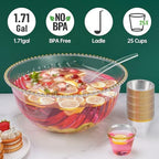 Large Punch Bowl Set, 1.7 Gal Plastic Party Bowls with Ladle 25 Cups, alternate view 4