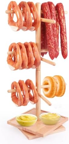 Large Rotating Pretzel Holder Stand, Wooden Tree-Shaped Pretzel Stand for Pretzels, Donuts, Bagels, and
