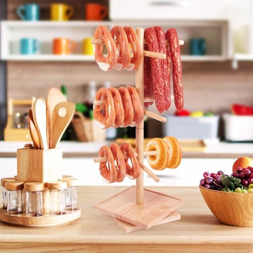 Large Rotating Pretzel Holder Stand, Wooden Tree-Shaped Pretzel Stand for Pretzels, Donuts, Bagels, and, alternate view 2