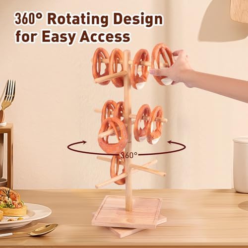 Large Rotating Pretzel Holder Stand, Wooden Tree-Shaped Pretzel Stand for Pretzels, Donuts, Bagels, and, alternate view 4