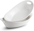 Large Serving Bowl with Handles, Oval Serving Platter Set of 2 in 13.5 x 8.54 x 3.27 inches in White