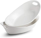 Large Serving Bowl with Handles, Oval Serving Platter Set of 2 in 13.5 x 8.54 x 3.27 inches in White
