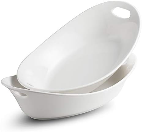 Large Serving Bowl with Handles, Oval Serving Platter Set of 2 in 13.5 x 8.54 x 3.27 inches in White