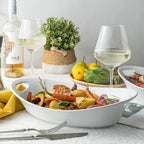 Large Serving Bowl with Handles, Oval Serving Platter Set of 2 in 13.5 x 8.54 x 3.27 inches in White, alternate view 2