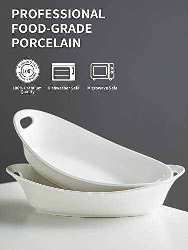 Large Serving Bowl with Handles, Oval Serving Platter Set of 2 in 13.5 x 8.54 x 3.27 inches in White, alternate view 4