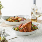 Large Serving Bowl with Handles, Oval Serving Platter Set of 2 in 13.5 x 8.54 x 3.27 inches in White, alternate view 6