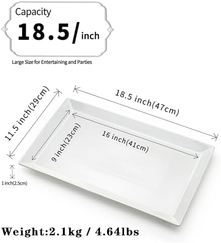 Large Serving Platter, 18.5" x 11.5" White Porcelain Serving Tray in 18.5" x 11.5", 1Pack in White, alternate view 3