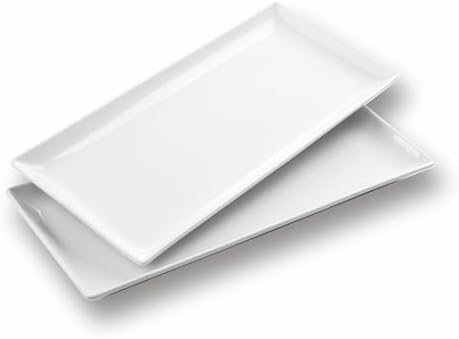 Large Serving Platter Set of 2, Long Ceramic Serving Tray 16 Inch in 16 inch in White-16inch