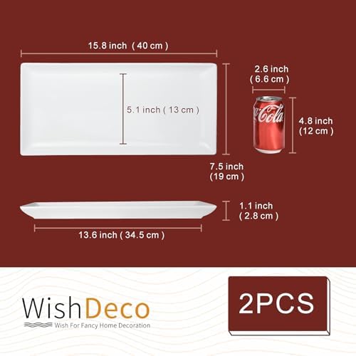 Large Serving Platter Set of 2, Long Ceramic Serving Tray 16 Inch in 16 inch in White-16inch, alternate view 3