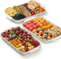 Large Serving Platter with Handles 16"x9" - White Porcelain Serving Trays Set of 3, Rectangular Platters for