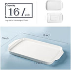 Large Serving Platter with Handles 16"x9" - White Porcelain Serving Trays Set of 3, Rectangular Platters for, alternate view