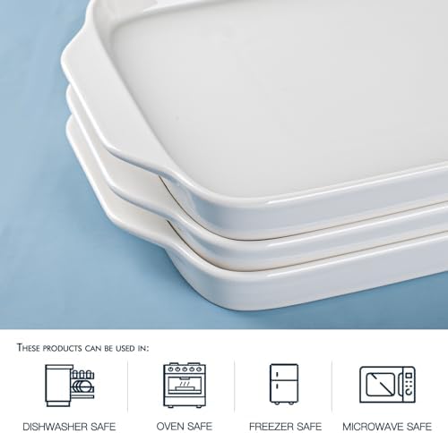 Large Serving Platter with Handles 16"x9" - White Porcelain Serving Trays Set of 3, Rectangular Platters for, alternate view