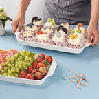 Large Serving Platter with Handles 16"x9" - White Porcelain Serving Trays Set of 3, Rectangular Platters for, alternate view