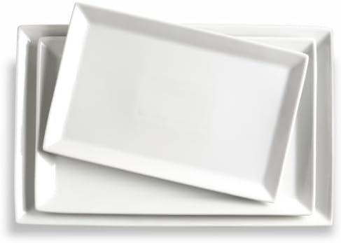 Large Serving Platters, 16/14/12 Inch White Serving Trays Set, Rectangular Porcelain Plates for Party, Wedding