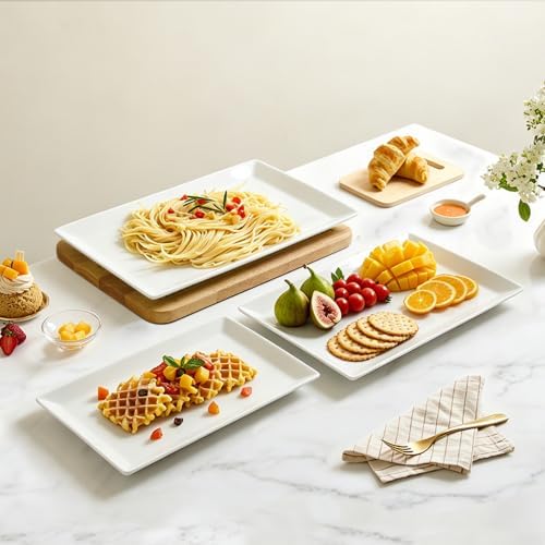 Large Serving Platters, 16/14/12 Inch White Serving Trays Set, Rectangular Porcelain Plates for Party, Wedding, alternate