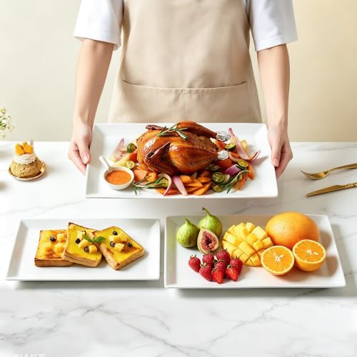 Large Serving Platters, 16/14/12 Inch White Serving Trays Set, Rectangular Porcelain Plates for Party, Wedding, alternate