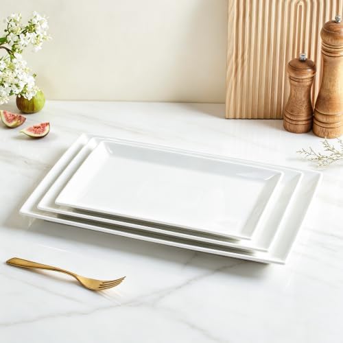 Large Serving Platters, 16/14/12 Inch White Serving Trays Set, Rectangular Porcelain Plates for Party, Wedding, alternate