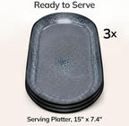 Large Serving Platters Set of 3, 15" Oval Stoneware Serving Plates for Food in 15" in Dark / Dark Gray, alternate view 6