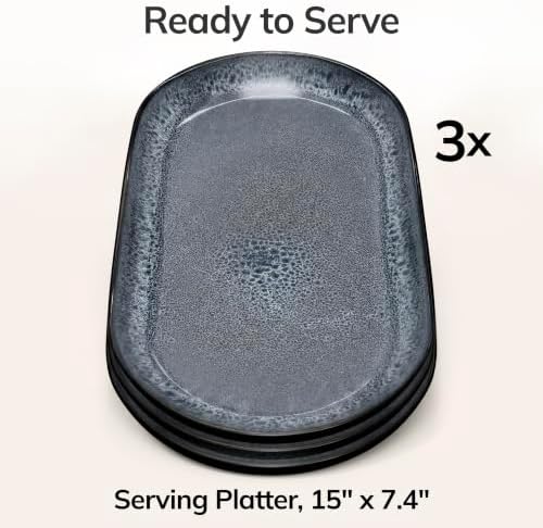 Large Serving Platters Set of 3, 15" Oval Stoneware Serving Plates for Food in 15" in Dark / Dark Gray, alternate view 6