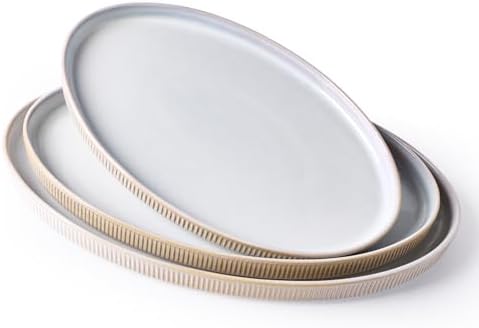 Large Serving Platters Set of 3 Sizes - Oval, Cappuccino White in 16 inch in Cappuccino White