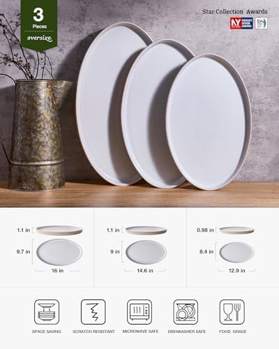 Large Serving Platters Set of 3 Sizes - Oval, Cappuccino White in 16 inch in Cappuccino White, alternate view 3